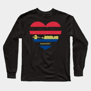 Hungary Skyline cityscape Heart Shape Birds Flying Budapest Long Sleeve T-Shirt